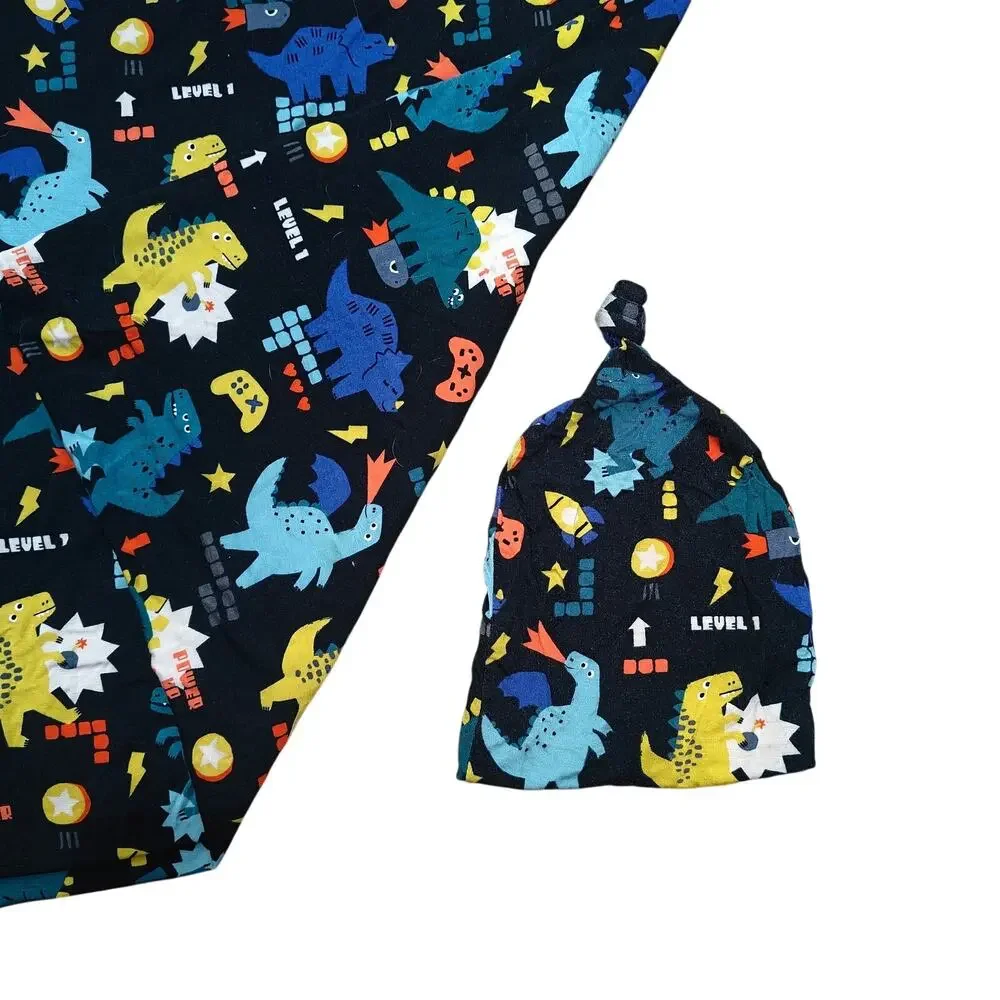 Little Sleepies Next Level Dinos Swaddle and Infant Beanie One Size